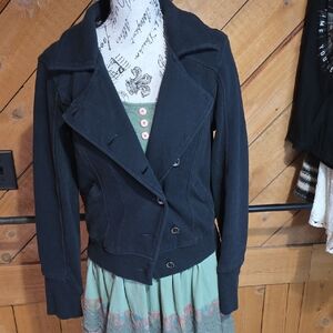 Free People Black Knit Moto Jacket Double Breasted Sweatshirt Blazer Small